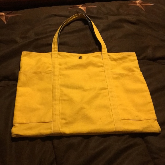 J. CREW yellow tote bag with navy and white trim - Picture 1 of 9